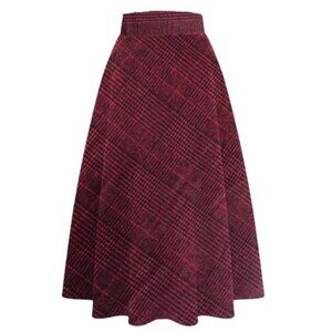 Idealsanxun Tartan Plaid Wool Skirt High Waist A Line Retro Rockabilly Academia